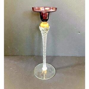 Murano Purple Glass Candle Holder Candle Stick Long Stem